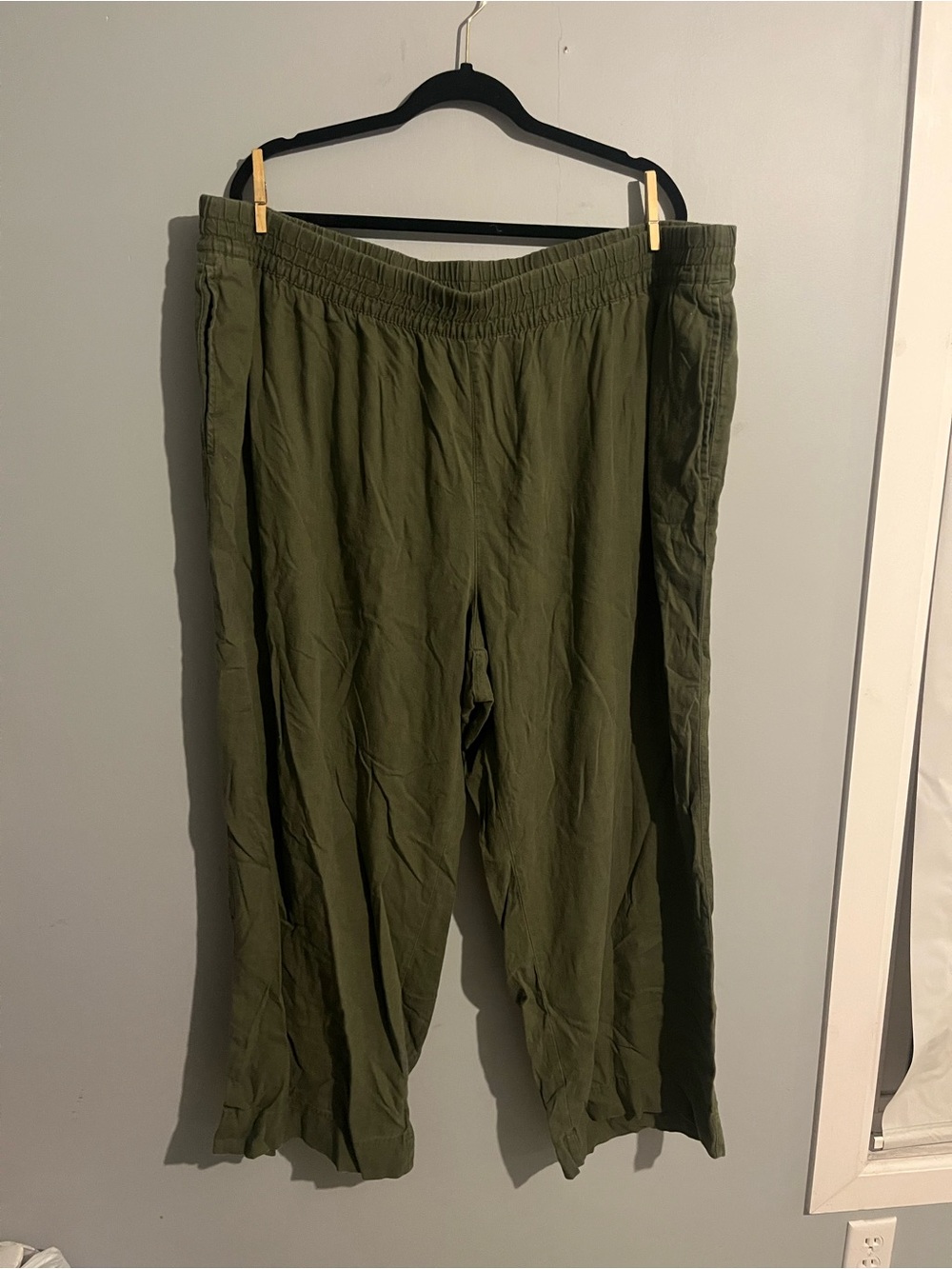 Old Navy Olive Green Elastic-Waist wide leg linen pants size 3X high rise